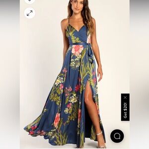 Brand new w tags Still the One Blue Floral Print Satin Maxi Dress Lulus